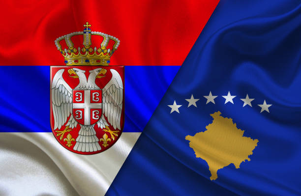 serbian and kosovo flag - bandeira da sérvia imagens e fotografias de stock