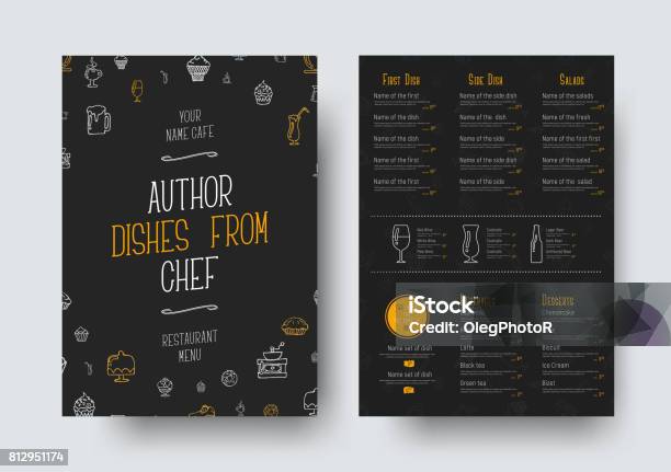 Design A4 Size Of A Black Menu For A Restaurant Or Cafe Stock Illustration - Download Image Now