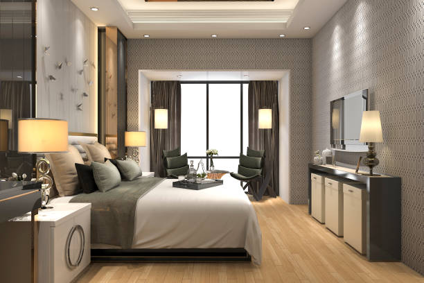 istock 3d rendering luxury modern bedroom suite in hotel 812954504