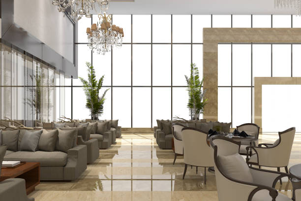 istock 3d rendering luxury hotel reception and lounge restaurant 812954538