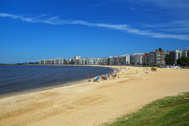 Pocitos beach along the bank of the Rio de la Plata in Montevide stock photo