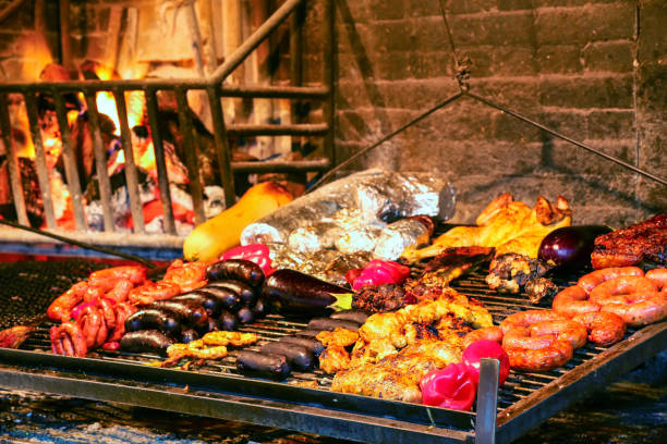Display of meats in Port Market, Montevideo, Uruguay stock photo