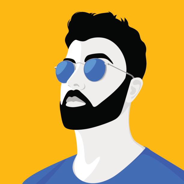 Handsome young man wearing sunglasses Vector portrait of stylish handsome confident young man with beard wearing sunglasses beard illustrations stock illustrations
