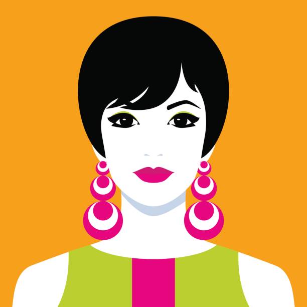 Girl with big colorful earrings Vector illustration of beautiful young girl with big colorful earrings bijou personal accessory stock illustrations