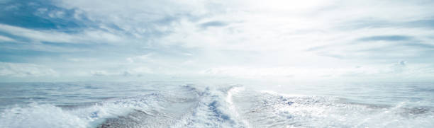 istock Motor boat water traces in open caribbean sea 812972930