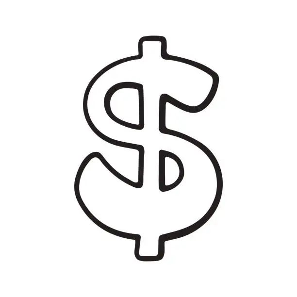 Vector illustration of Doodle of dollar sign with one vertical line