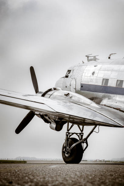 istock Vintage Douglas DC-3 propellor airplane ready for take off 812990766