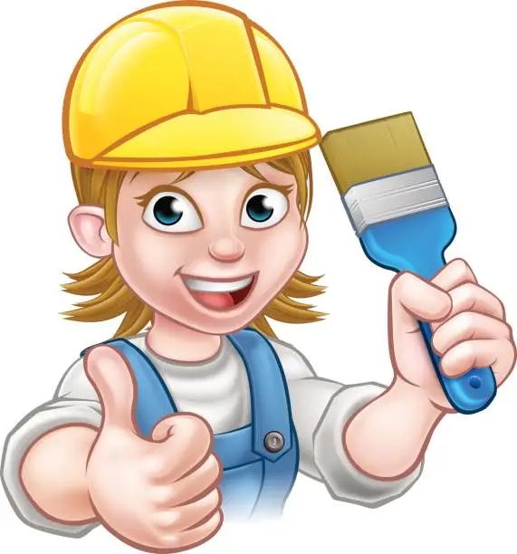 Vector illustration of Woman Painter Decorator Cartoon Character