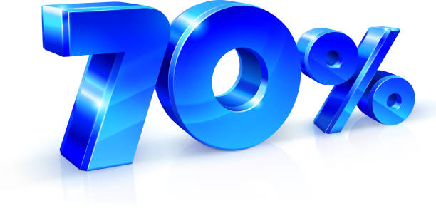 istock Glossy blue 70 Seventy % percent off, sale. Isolated on white background, 3D object 813011528