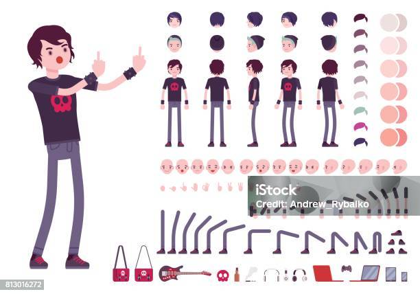 Emo Boy Character Creation Set Stock Illustration - Download Image Now - Characters, Construction Industry, Adolescence