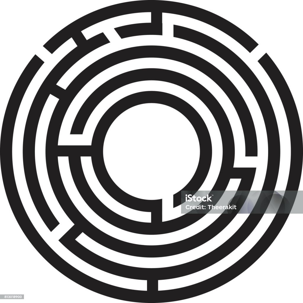 circle maze symbol on white background. round maze icon. Maze stock vector