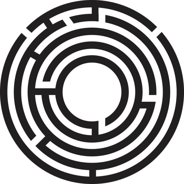 circle maze symbol on white background. round maze icon. circle maze symbol on white background. round maze icon. circular maze stock illustrations