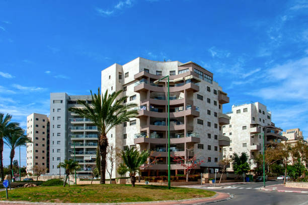 Ashkelon on summer street with palm trees