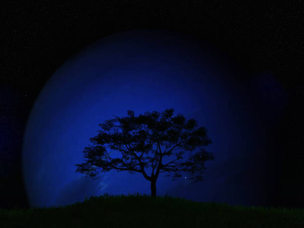 istock 3D tree landscape against a fictional planet 813022082