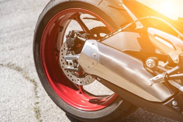 istock motorcycle exhaust part in selective focus for motorcycle part shop. 813024638