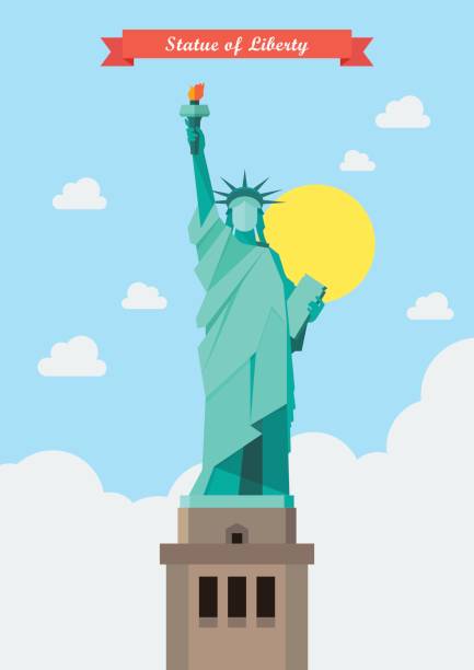 ilustrações, clipart, desenhos animados e ícones de estátua de ilustração de liberdade - statue manhattan monument flaming torch