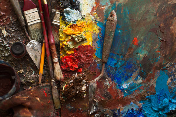 istock art paints, palette, brushes pencil 813040794