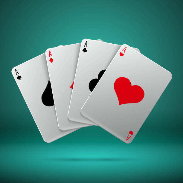 istock Casino gambling poker blackjack vector concept with playing cards with four aces 813047476