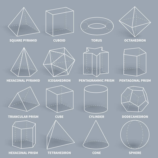 abstrakcyjny 3d matematyka geometryczny kształty konturowe zestaw wektorowy - geometry mathematics mathematical symbol triangle stock illustrations
