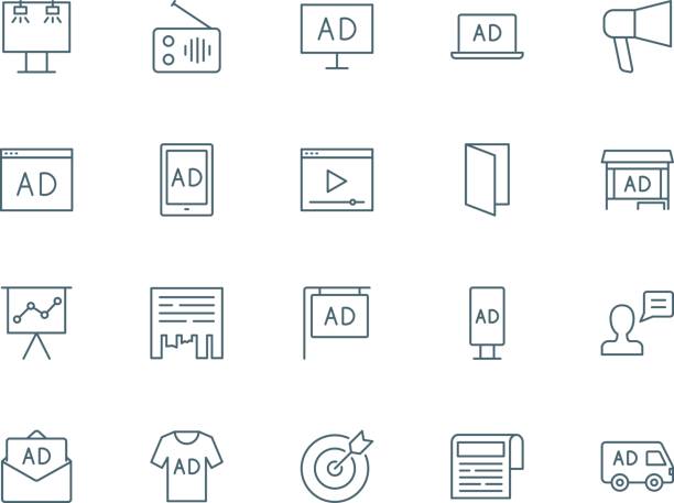 ภาพประกอบสต็อกที่เกี่ยวกับ “ชุดโฆษณาของไอคอนเวกเตอร์ - โฆษณาโทรทัศน์ การโฆษณา”