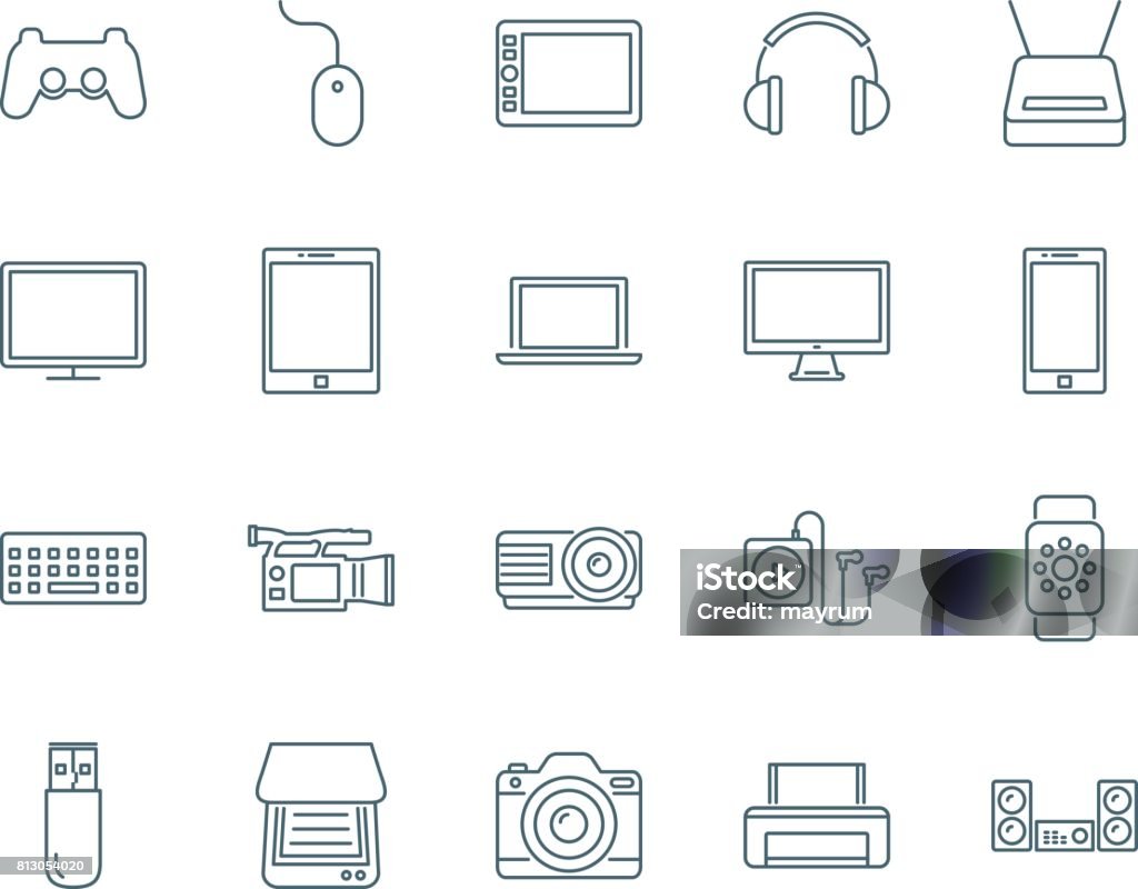 Electronic devices set of vector icons Electronic devices set of vector icons, linear style Computer stock vector