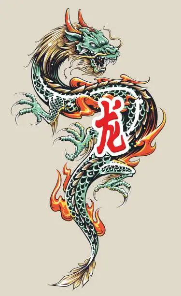 Vector illustration of Asian Dragon Tattoo
