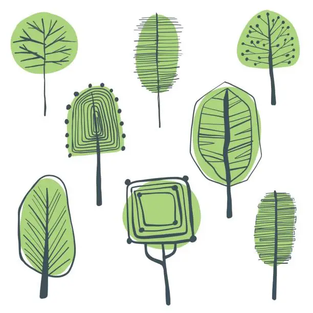 Vector illustration of Hand drawn trees