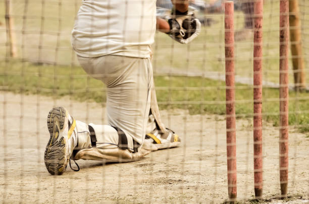 práctica de net - sport of cricket practicing cricket player net fotografías e imágenes de stock