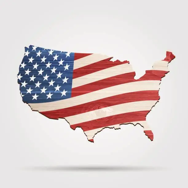 Vector illustration of USA wooden flag map on grey background