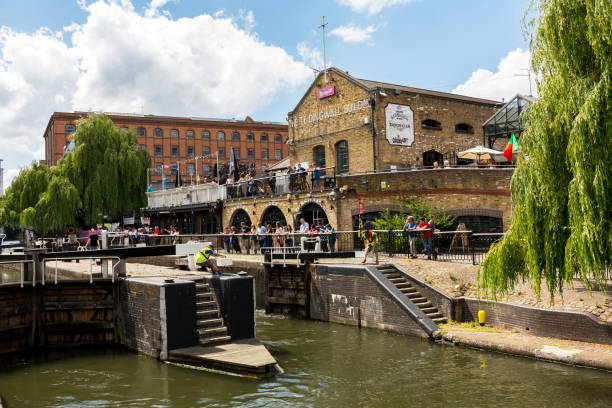 Camden Lock Market in Camden Town London London, UK - June 15, 2017: View of the Camden Lock Market in Camden Town London at day camden stables market stock pictures, royalty-free photos & images