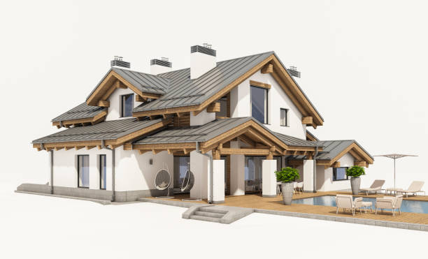 istock 3d rendering of modern cozy house in chalet style 813082376