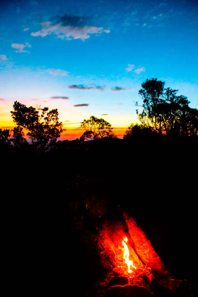 istock Sunset with campfire in the Mountains / Sunset in the mountains with fire pit 813136240