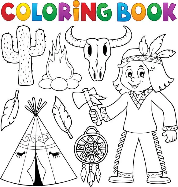 Vector illustration of Coloring book Native American theme 2