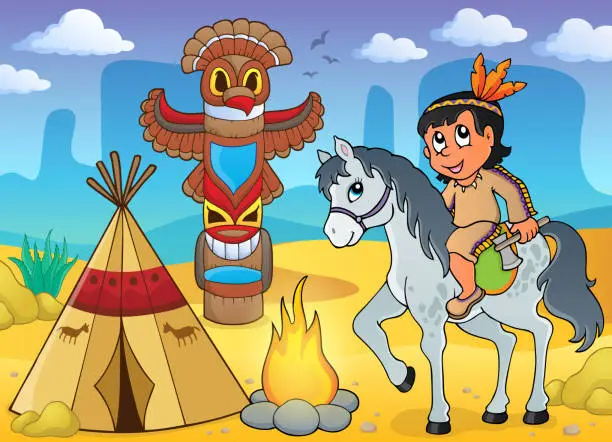 Vector illustration of Native American boy theme image 4