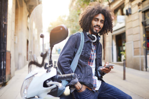 young trendy man in barcelona. - spanish culture audio imagens e fotografias de stock