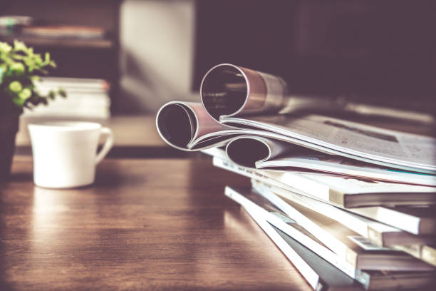 selective focus of the stacking magazine place on table in living room