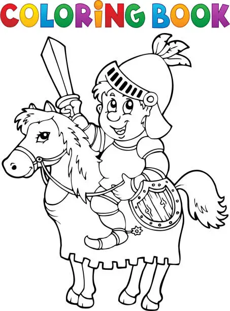 Vector illustration of Coloring book knight on horse theme 2