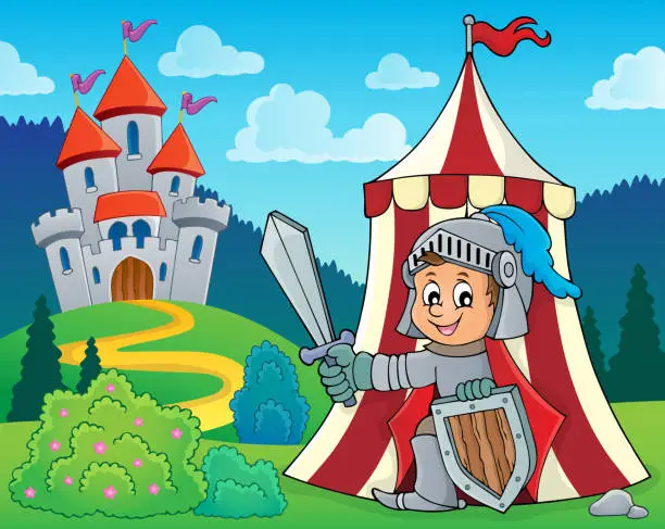 Vector illustration of Knight by tent theme image 2