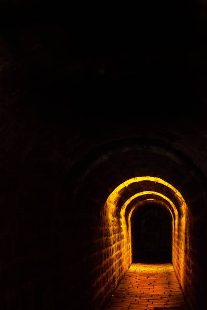 istock Dark abandoned tunnel. Black background. 813153038