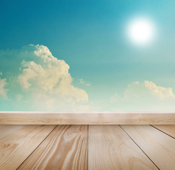 istock Retro sky and clouds with wood background. 813161052