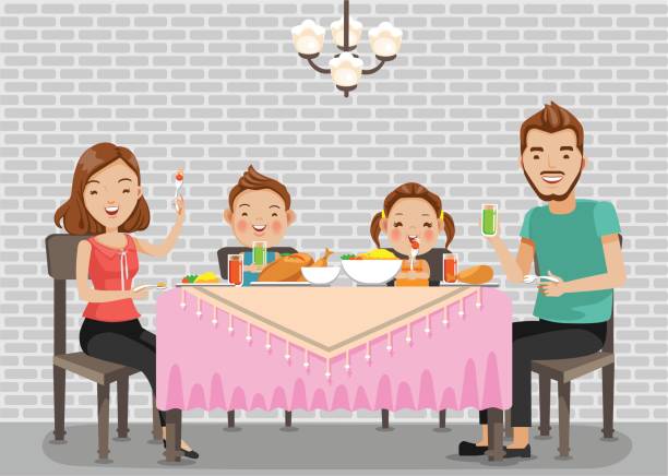 ご家族でのお食事 - dining table table cartoon dining点のイラスト素材／クリップアート素材／マンガ素材／アイコン素材