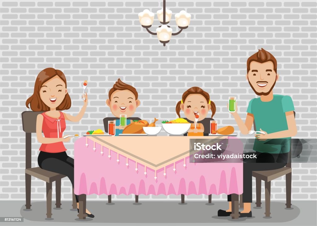 Family Meal Stock Illustration - Download Image Now - Family, Dinner,  Cartoon - iStock