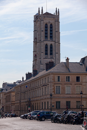 Paris, France - July 07 2017: The Tour Clovis is the bell tower of the former royal Abbey of St Genevieve, in the heart of the Latin Quarter in Paris. It is now one of the best high school in France, the  Lycée Henri IV.