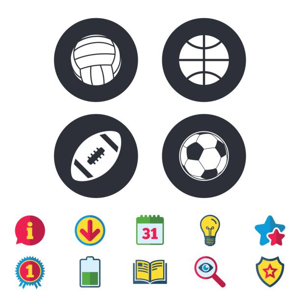 ilustrações de stock, clip art, desenhos animados e ícones de sport balls. volleyball, basketball, soccer. - symbol computer icon calendar icon set