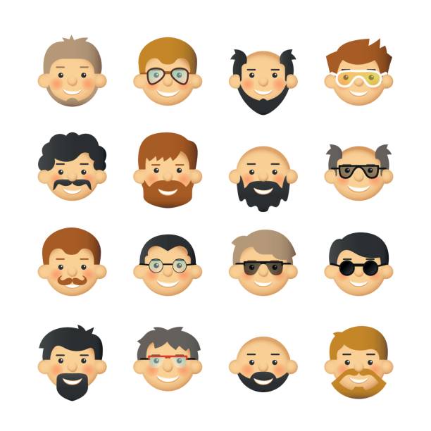 ilustrações, clipart, desenhos animados e ícones de homens de cabeça iconset avatar com barbas, bigodes, óculos e bochechas rosadas - stubble