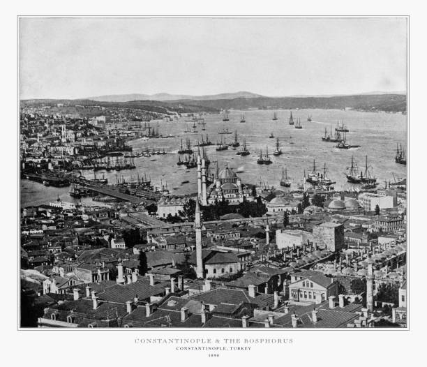 konstantinopolis ve boğaz'ın, türkiye, antika türk fotoğraf, 1893 - boğaziçi fotoğraflar stok fotoğraflar ve resimler