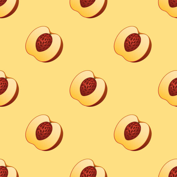 モモ果実のスライス シームレス パターン現実的な 3 d 健康な菜食主義の甘い熟したベクトル図 - nectarine fruit full length cross section点のイラスト素材／クリップアート�素材／マンガ素材／アイコン素材