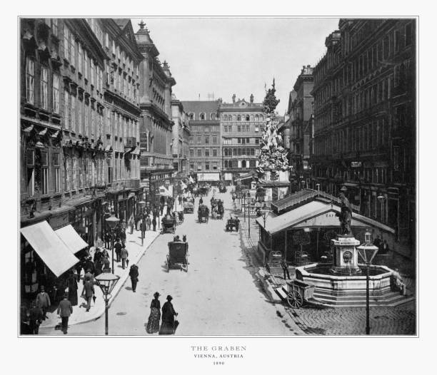 The Graben, Vienna, Austria, Antique Austria Photograph, 1893 Antique Austria Photograph: The Graben, Vienna, Austria,1893. Source: Original edition from my own archives. Copyright has expired on this artwork. Digitally restored. people shopping in graben street vienna austria stock pictures, royalty-free photos & images