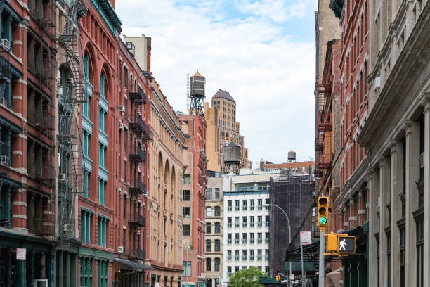 Historic buildings along Franklin Street in the Tribeca neighborhood of Manhattan, New York City NYC stock photo
