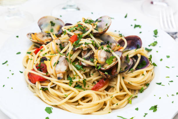 istock spaghetti with clams in Sicilian restaurant 813225134